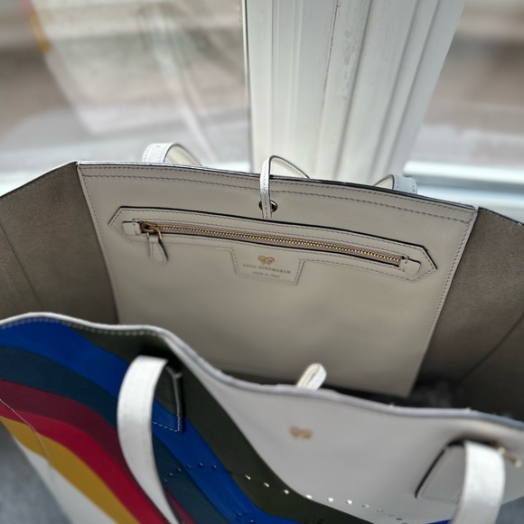 Anya Hindmarch Rainbow Leather Ebury Large should strap purse, white smiley. - Picture 8 of 13
